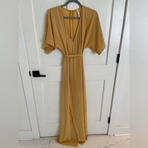 Long flowy wrap dress.